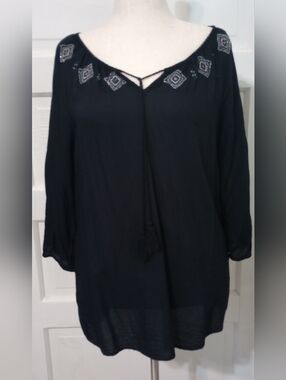 Nine West Black Embroidered Peasant Tunic